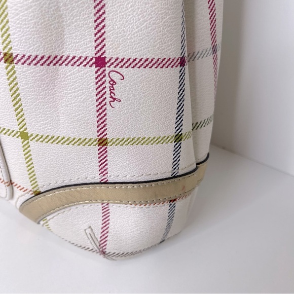 Coach F19176 Peyton Tattersall Plaid Satchel Tote Coated Canvas Ivory Multi H013 - Picture 7 of 16